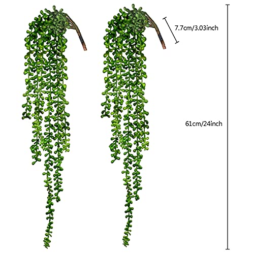 Cewor 4Pcs Artificial Succulents Hanging Plants Fake String Of Pearls For Wall Home Garden Decor (24 Inches Each Length) #TOP1