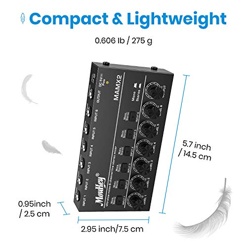Miniatura 7 de Mezclador Estéreo De Audio De Estudio Moukey, 6 Canales Para Discotecas, Bares, Escenarios, Mesas De Mezclas, Guitarras, Bajos Y Teclados, Mamx2