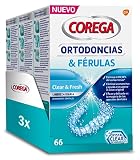 Nuestro limpiador diario antibacteriano Corega Ortodoncias & Férulas utiliza tecnología Crystal Clear para limpiar sin rayar