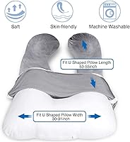 Vista 2 de MOON PINE Funda de almohada de embarazo, solo funda de almohada corporal en forma de U, funda de almohada de repuesto de terciopelo, apta para Gris
