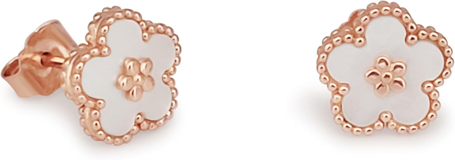 Mother of Pearl Earrings and 925 Silver with Zircons, Pink, 10 mm, Sterling Silver Cubic Zirconia Mother of Pearl Sterling Silver Cubic Zirconia Jewelry, Mother of Pearl