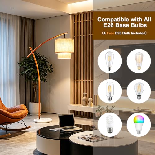 Image of Lightdot Arc Floor Lamp for Living Room, Orange Modern Standing Tall Lamps Dimmable 3000K Warmwhite, LED Floor Lamp Bedside Lamp Tall Lamps for Home Office Bedroom Corner Decor (T45 Bulbs Included)