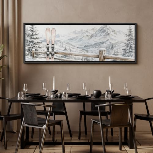 Image of MUDECOR Large Framed Canvas Print Wall Art Ski Mountain for Living Room