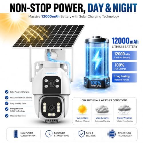 Image of VIE Solar Camera Outdoor Waterproof 4G SIM CCTV Camera, 4MP Dual Lens PTZ, 360 Degree with 10X Zoom, Motion Detection, Two-Way Audio, Night Vision, IP66 Waterproof, Mobile App Monitoring