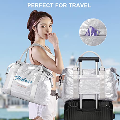 Travel Duffel Bag, Sports Tote Gym Bag, Shoulder Weekender Overnight Bag For Women Waterproof,Silver #TOP6