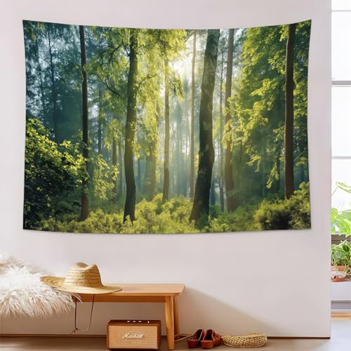 Tapiz de bosque soleado ideal para transformar tu dormitorio en un oasis natural de 150x230cm