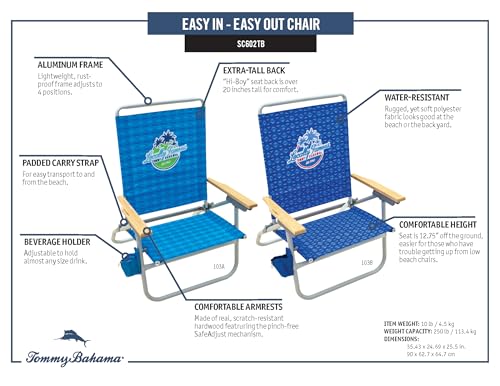 Tommy Bahama 4-Position Easy in-Easy Out Folding Beach Chair, Light Blue by Tommy Bahama - Image 6
