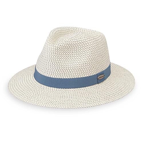 Wallaroo Hat Company Women’s Petite Charlie Fedora – UPF 50+ Sun Protection, Packable Design and Adjustable Sizing for Smaller Crown Sizes – Stylish Sun-Safe Hat for Travel and Everyday (Ivory/Blue)