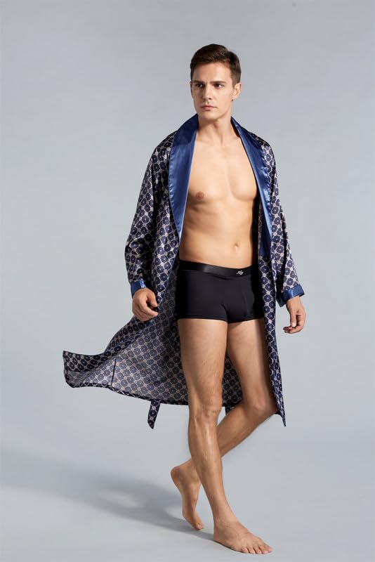 Shanghai Story Men's Satin Robe Silk Bathrobe Long Sleeve Kimono Robe Nightgown Sleepwear2