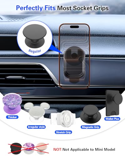 Image of pop-tech Car Phone Mount for Socket Grip, Strong Sticky Cell Phone Holder for Auto Dashboard, Adjustable Adhesive Car Mount Compatible with Thick Wallet Grip Card Holder for iPhone Samsung