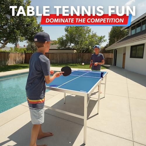 Image of GoSports Mid-Size Table Tennis Game Set - Red or Blue - Indoor /Outdoor Portable Table Tennis Game with Net, 2 Table Tennis Paddles and 4 Balls