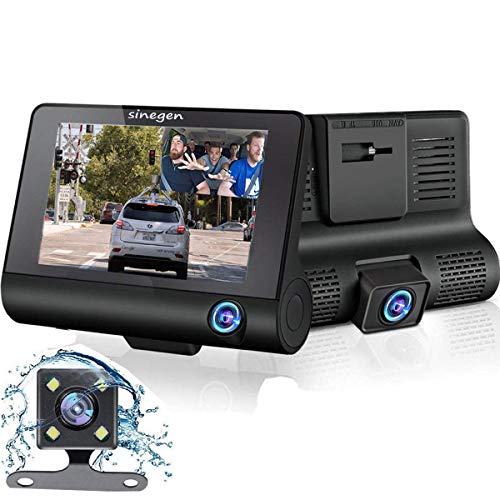 Sinegen Dash Camera 1080P 4" LCD Screen 3 Lens Car DVR Dashboard Camera