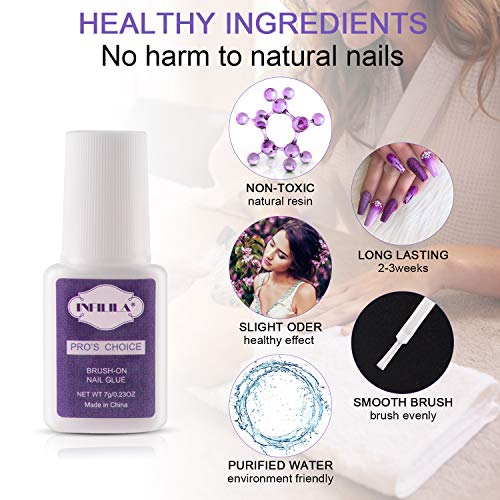 INFILILA Nail Tip Glue Professional Brush On Nail Glue For Acrylic Nail Fake Nail Fasle Nail Tips Glue Adhesive Press On Nail Glue Bulk Long Lasting 7ML/0.23OZ (2PCS)