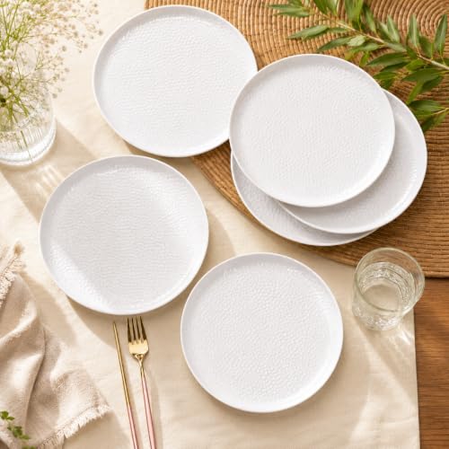Image of MARKET 99 White Hammered Melamine Full Plates Set of 6 | Round Dinner Plates for Kitchen, Dining Table & Serveware Use | Lightweight & Durable Plates for Everyday Meals & Home Decor