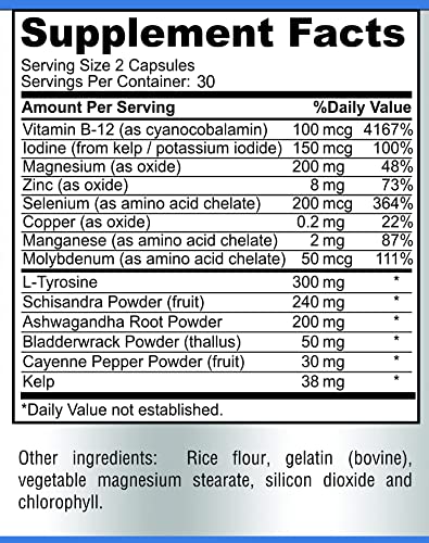 thyroid support with iodine - metabolism booster energy booster increase focus - premium non-gmo thyroid supplement 60 capsules