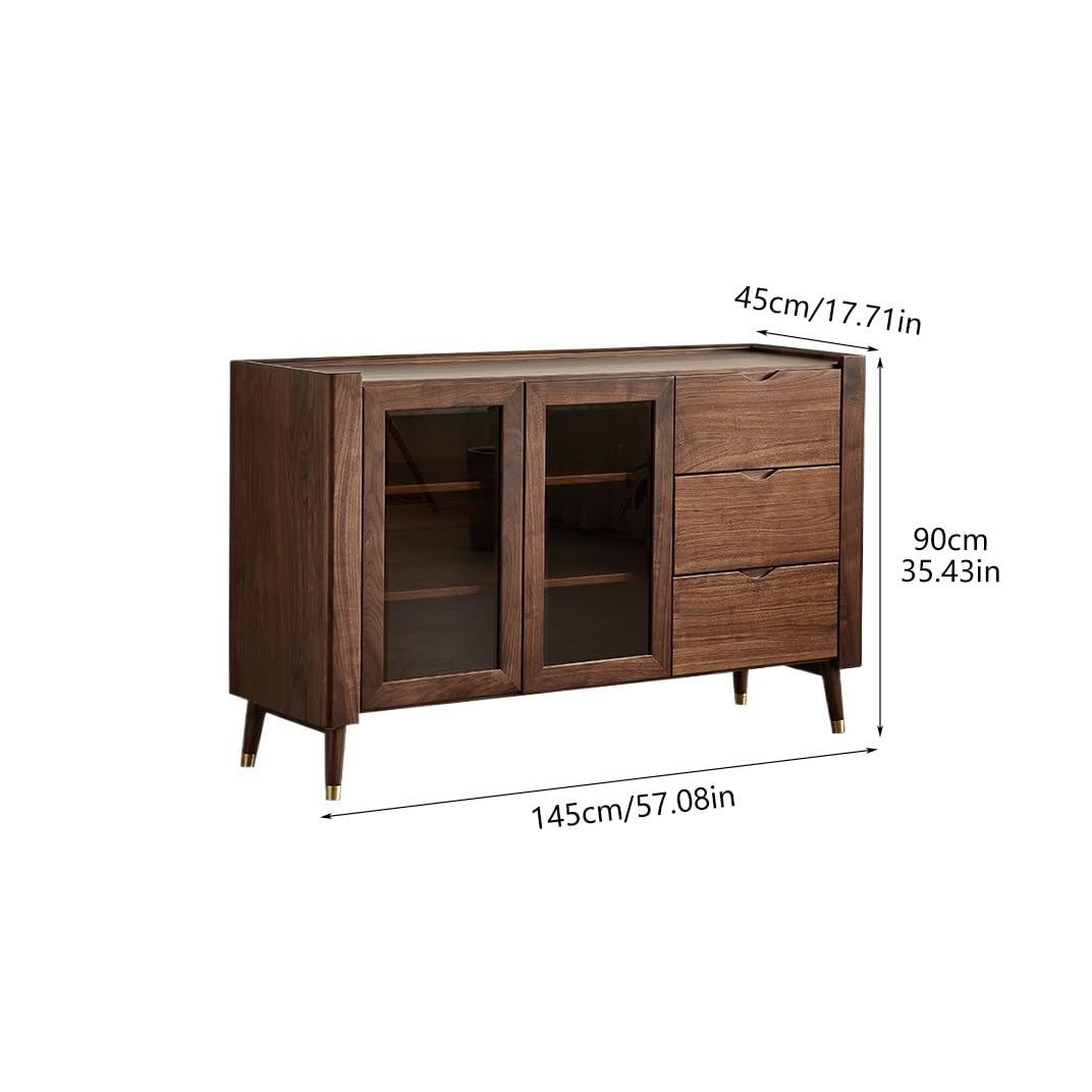 Szafka do baru kawowego 145 x 45 x 90 cm orzech wejściowy stół do przechowywania, prosta szafka domowa z litego drewna, odpowiednia do restauracji i barów szafka bufetowa ze schowkiem