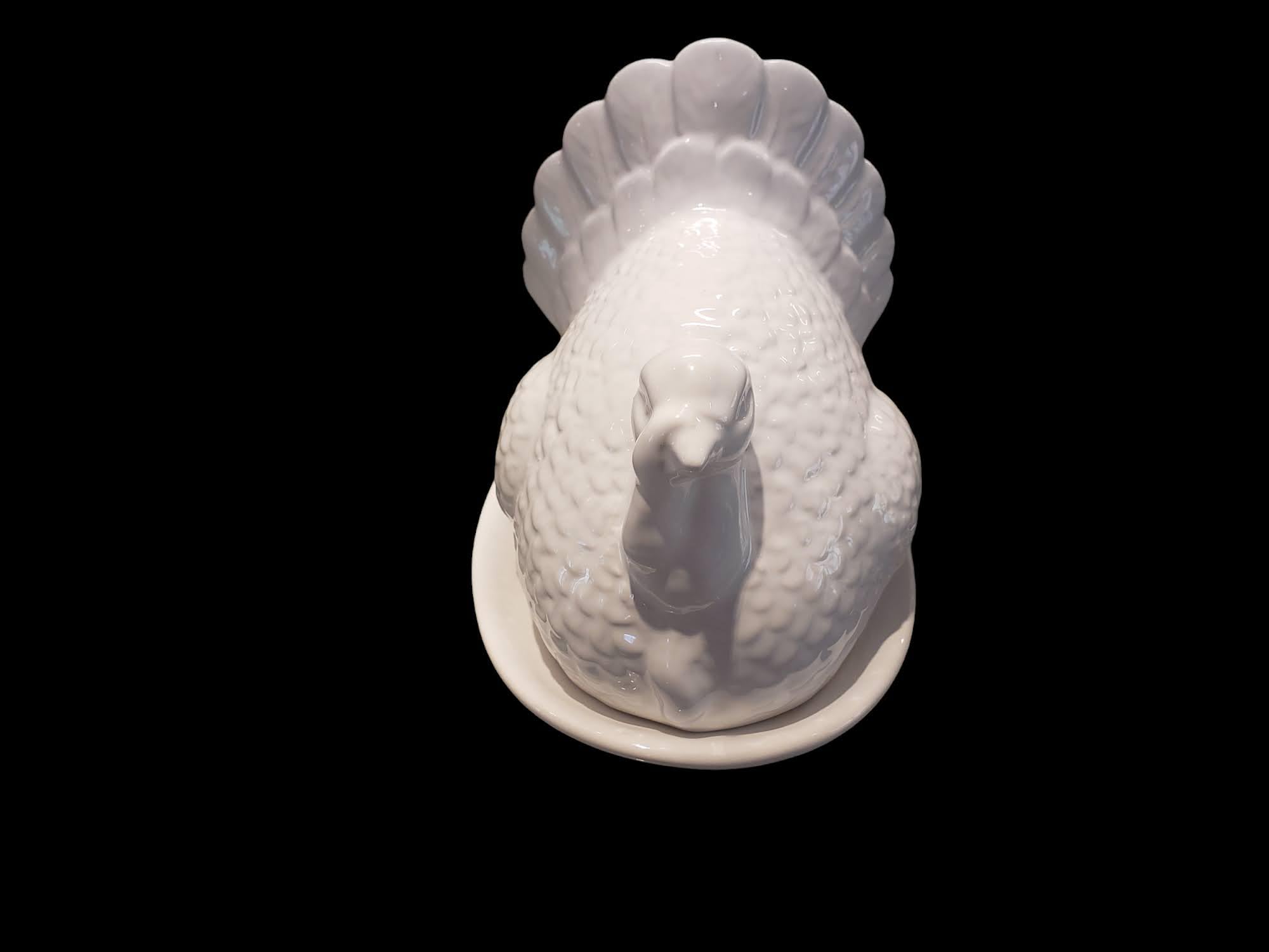 Ceramic Harvest Thanksgiving Turkey Butter Dish 7 x 6 x 4 White