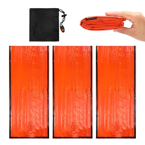 Bolsa de Dormir de Emergencia 3 Pack, Saco Bivi Térmico de Supervivencia con Silbato, Bolsa de Dormir Impermeable y Cortavientos para Camping y Senderismo, Refugio Ligero de Emergencia miniatura 1