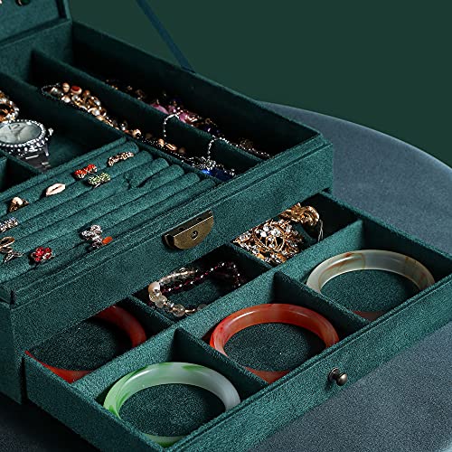 GYJOYERO Women Jewelry Box Lockable 3 Layers Large Jewelry Organizer Storage Case for Earrings Necklaces Rings Bracelets,Green Display Jewel Holder (Green) by GYJOYERO - Used condition - Image 6