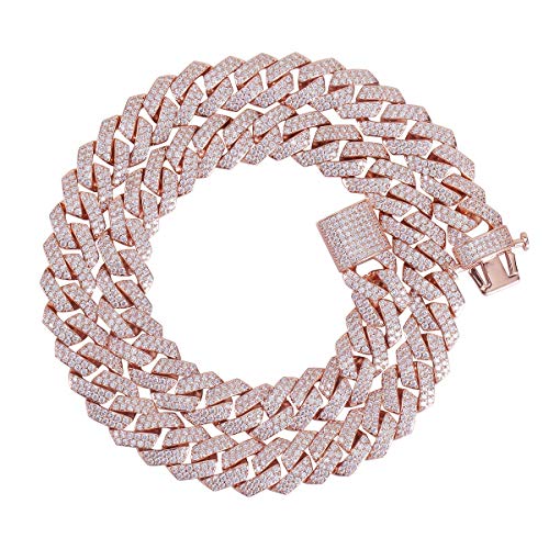 Hip Hop Mens Full Iced Out 15mm 18K Gold/White Rose Gold Plated CZ Miami Cuban Link Chain Choker 18