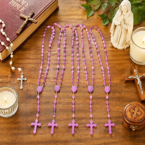 50 Pcs Rosary Beads Plastic Rosario Necklace Catholic Prayer Chain Rosary Bulk Religious Jewelry Rosarios Catolicos Spiritual Accessories Rosaries in Bulk Easter Favor (Purple,Non-Luminescent Version) - Image 4