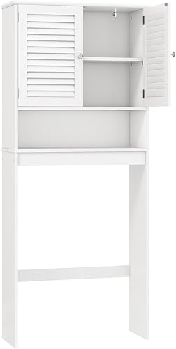 Giantex Almacenamiento de espacio para baño sobre el inodoro con estante ajustable y armarios de almacenamiento de 2 puertas, estante organizador de