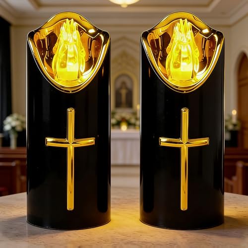LED Grablichter für Draußen 2er LED Grabkerze Trauerlicht - Schwarz