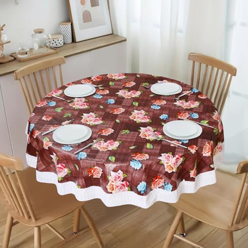 Image of Dakshya Industries PVC Waterproof Round Table Cover for 4 Seater Dining Table | 60 Inch Round Printed Table Cover | Spill Proof, Oil Resistant, Heat Resistant, Wipe Clean