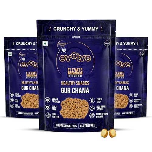 Image of Evolve Gur Chana High Protein Healthy Snack for Adults and Kids | No Artificial Colors or Added Sugar | Boosts Immunity | Ready to Eat | 100g - Pack of 3