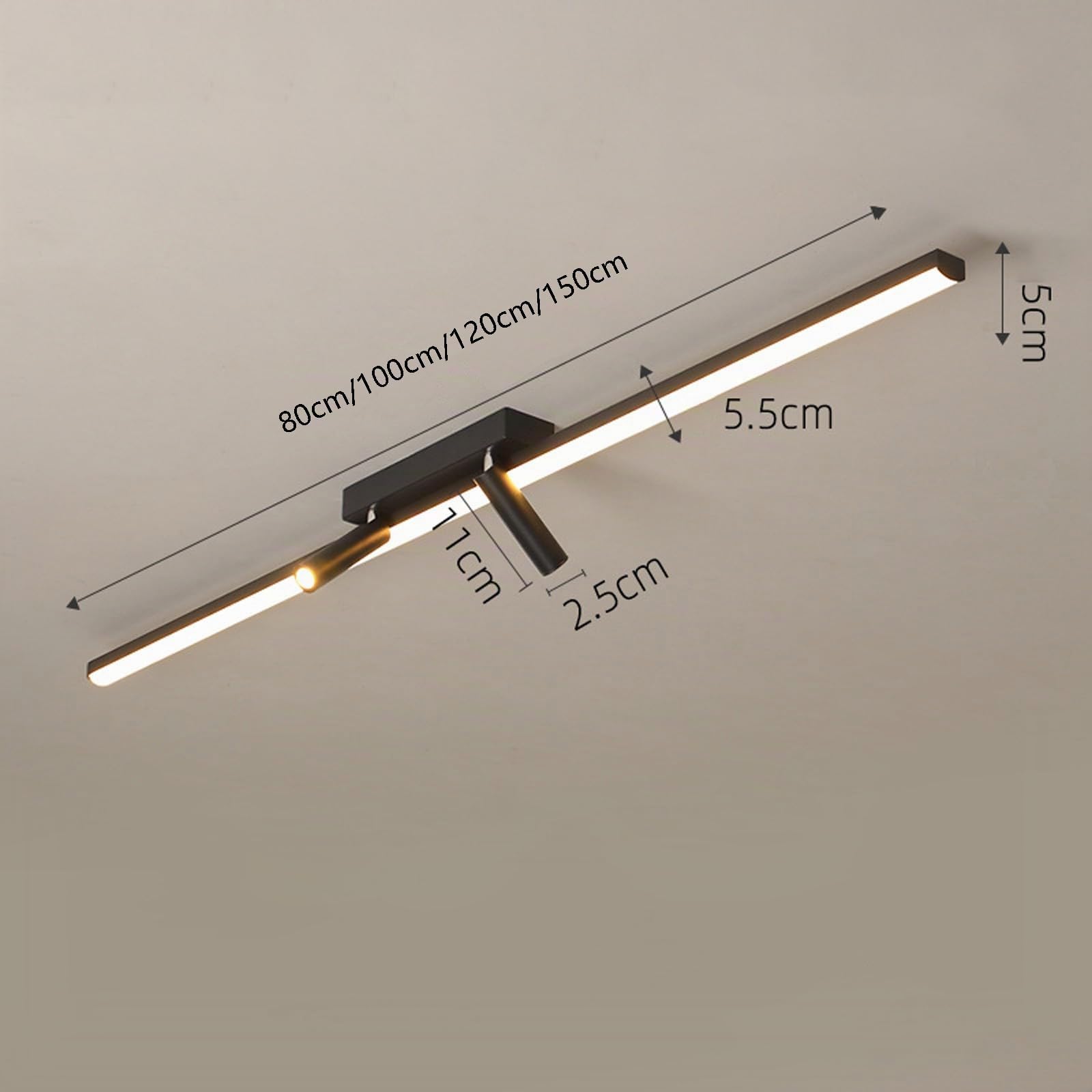 Plafoniera LED Soffitto con Faretti da Orientabili Lampada da Soffitto Ruotabile a 360° Plafoniera Lunga Lineare Disegno Decorative per Cucina Soggiorno Camera da Letto (Nero-Luce Calda,120cm)