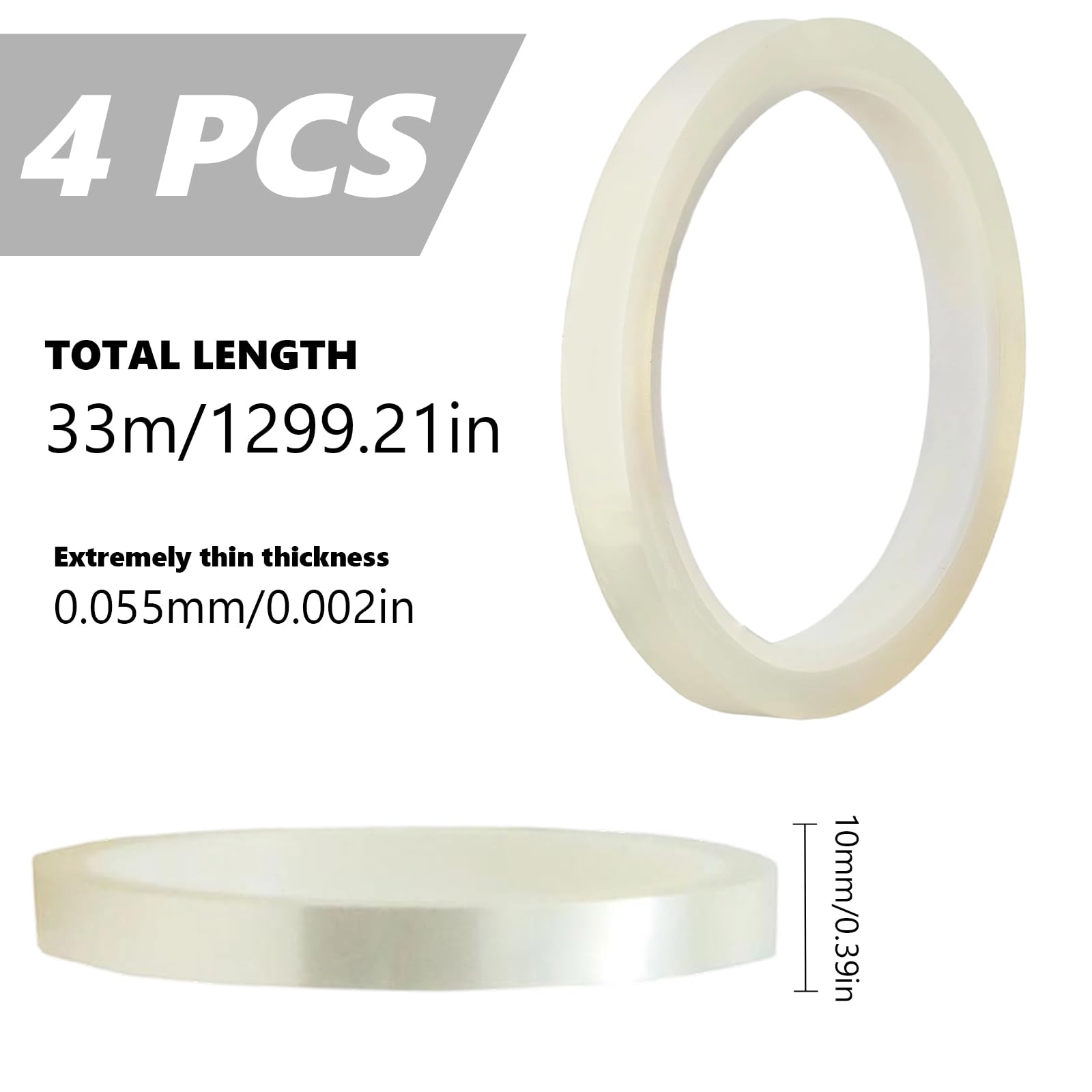 4 Rollos Cinta Térmica para Sublimación, Rollos Cintas Térmicas Transparente, Resistente a Altas Temperaturas en Impresión Electrónica, Tazas y Telas DIY, 10mm x 30m
