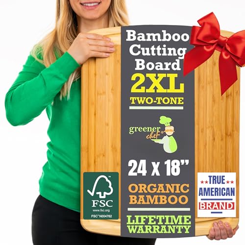 Comparison: Youtube Best Cutting Board 11 GREENER CHEF 24 Inch Bamboo Cutting Board with Lifetime Replacement - 2XL Extra Large Wooden Butcher Block for Kitchen, Stove Top, Meat, Vegetables, and Charcuterie with Deep Juice Grooves