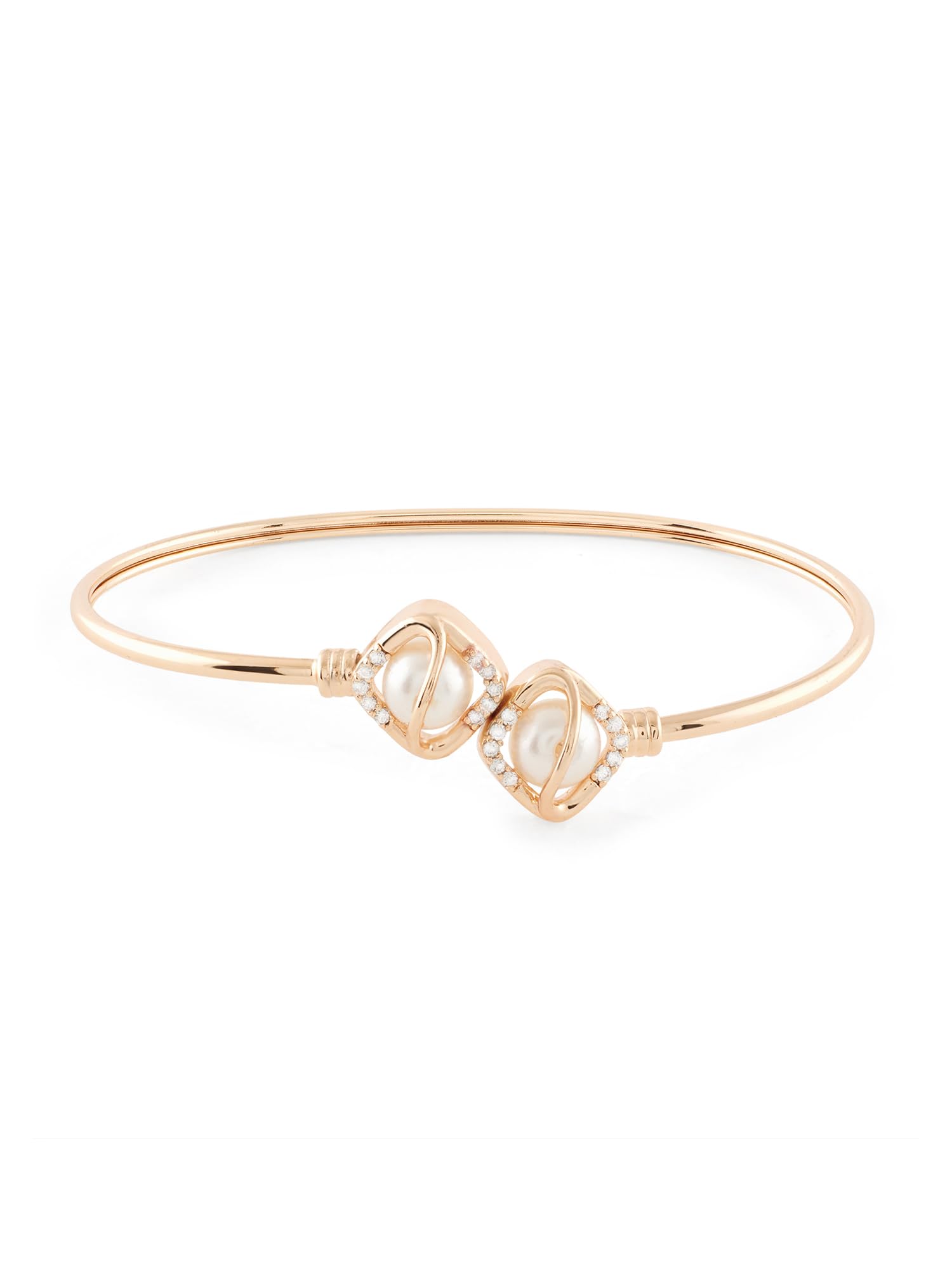 ZAVERI PEARLS Rose Gold Dazzling Cubic Zirconia & Pearls Contemporary Kada Style Brass Bracelet For Women-ZPFK17775 (B0D112YK83) Amazon Price History, Amazon Price Tracker