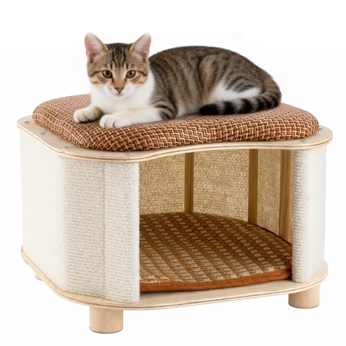 Image of All-Season Cat Bed Stool. Enclosed Design for Both Winter and Summer Use, Providing Warmth in Winter. Versatile Cat Bed Stool, Durable Wooden Construction Cat House, for Cave House, for Pet Stool