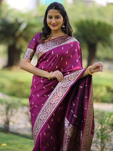 Image of SGF11 Women's Kanjivaram Pure Soft Silk Saree For Women Pure Golden Zari With Blouse Piece