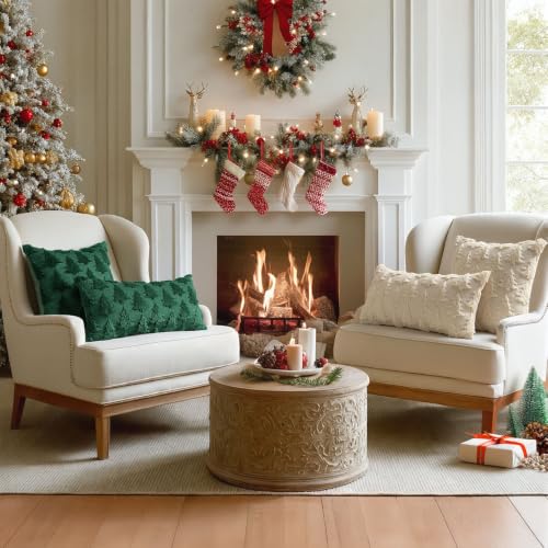 Image of MIULEE Christmas Throw Pillow Covers Lumbar Beige Christmas Decorations Xmas Tree 12x24 Pillow Covers Soft Plush Faux Wool Pillowcases Holiday Festivals Winter Home Decor Sofa Couch Bed Porch