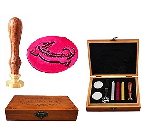 Coffret sceau à cire crocodile manche en bois de rose idée cadeau papeterie