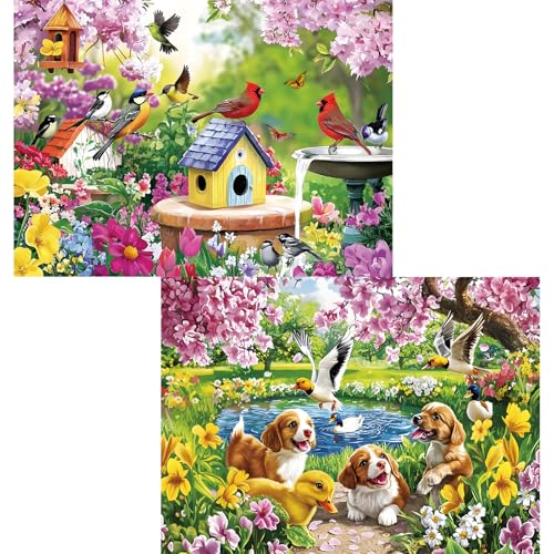 2 Pack 500 Piece Puzzle for Adults, Birds Dogs Jigsaw Puzzle for Adults Teens,Large Piece Puzzle,Glossy & Sturdy Pieces,Challenging Family Game Great Gift Idea,20.5x15 in