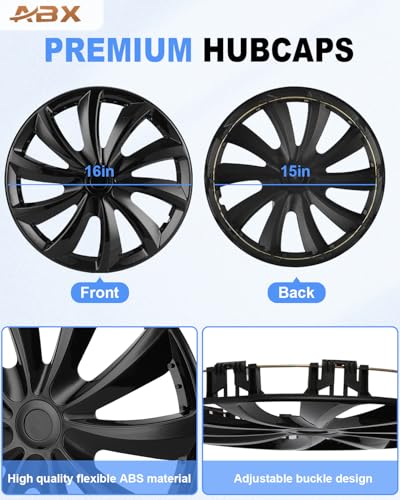 Image of ABX Hubcap Wheel Covers Hub Caps 16 Inch Set of 4 Black & Silver Universal Wheel Rim Cover R16 Stylish Car Decor Wheel Covers for Toyota Camry Nissan Mazda (black-11, 16 inch)