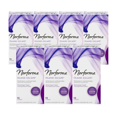 Image of Norforms Feminine Deodorant Suppositories, Long Lasting Odor Control, Island Escape scent, 12 Count. (Pack of 7)