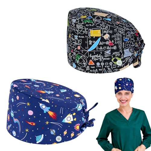 yolzhxe 2 Pezzi Cuffia Chirurgica Stampa, Regolabile Unisex Cuffia Infermiera