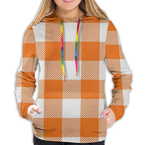 Orange Buffalo Plaid Rustic Christmas Hoodies for Women Hooded Sweatshirt Long Sleeve Pullover Shirts Adult