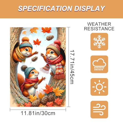 Image of BlissYard Fall Garden Flag 12x18 Inch Squirrel Pinecones Autumn Yard Decor | Double sided polyester, autumn harvest design, cozy woodland decor for Thanksgiving porch and yard