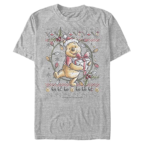 T-Shirt Disney Winnie de Noël 3XL grand format gris chiné vêtement de fête pour homme