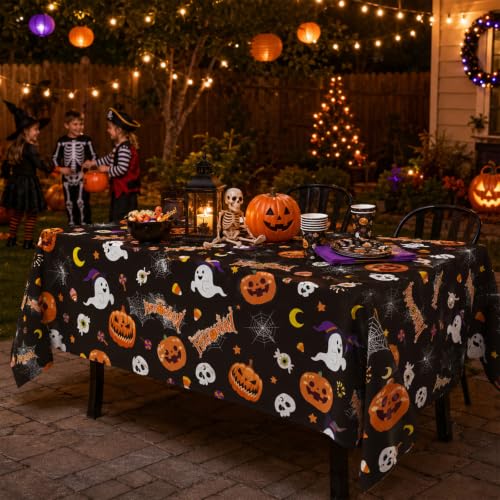 Oeyliz Halloween Tablecloth Disposable Plastic Table Cloth 2 Pack Black - image 5