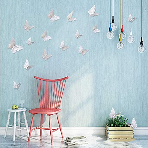 Image of Pindia 12 Pcs 3D Metal Butterfly Wall Stickers for Home Party Wedding Decor (Silver)