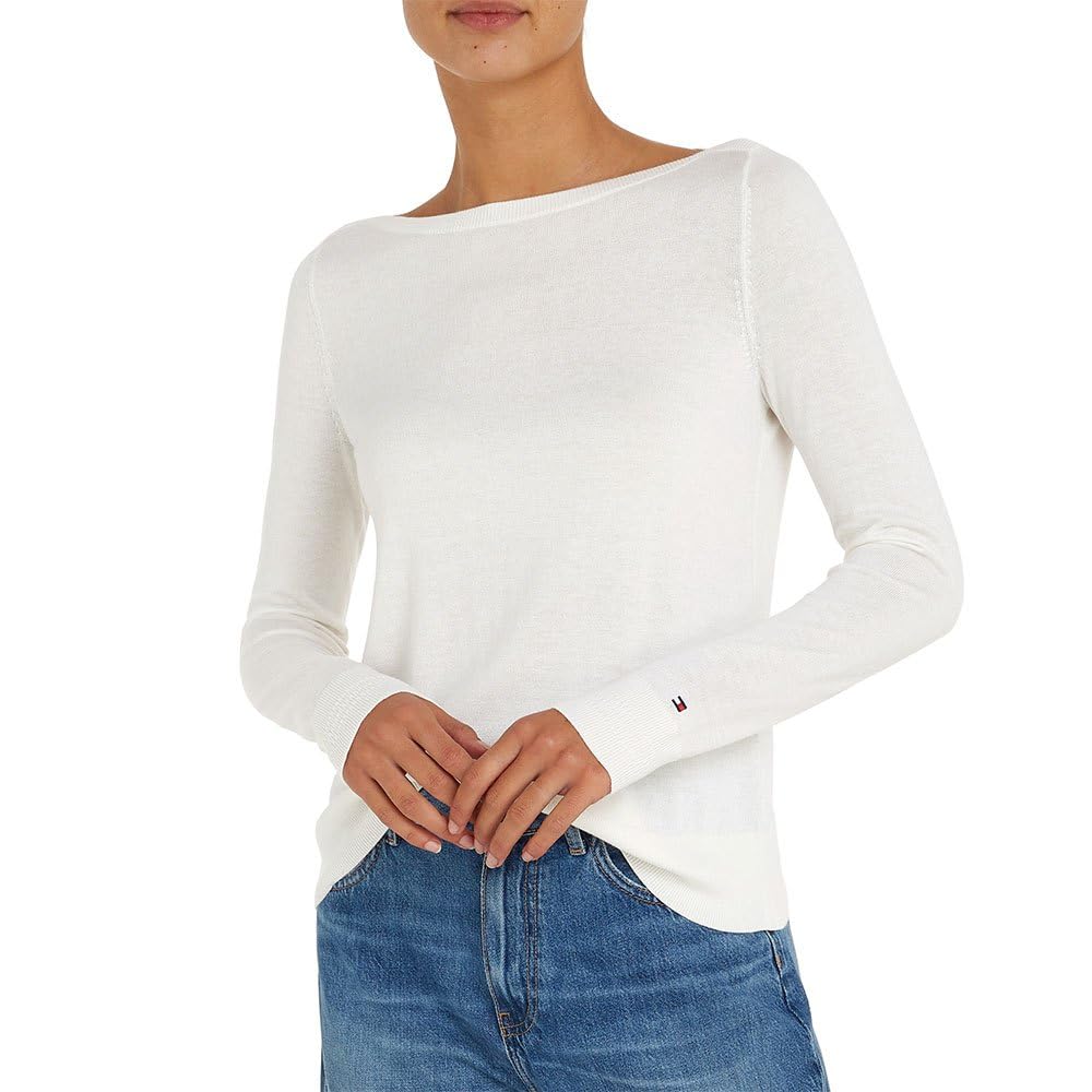 Tommy Hilfiger Women’s Cotton Jersey Stitch Boat Neck Jumper Ecru