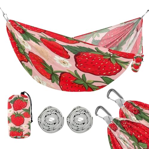 ATTX Strawberry Pattern Camping Hammock - Lightweight & Portable Hammocks, Heavy Duty 330lbs Capacity for Indoor, Hiking, Backpacking, Travel, Backyard, Beach#312