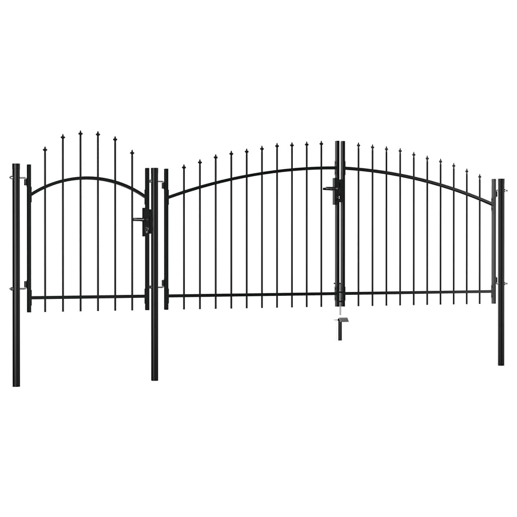 IKAYAA Doppeltor Einfahrtstor Hoftor Tor doppelflügeltor Gartentor Metall Zauntor Gartentür mit Schloss und Schlüsseln-400 x 125 cm