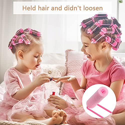 Foam Sponge Hair Rollers, Soft Sleeping Hair Curler Flexible Hair Styling Sponge Curlers Hairdressing Curlers and Stainless Steel Rat Tail Comb for Hair Styling for Women with Storage Bag (pink)